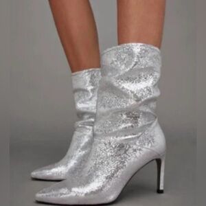AllSaints Orlana Shimmer boots heels womens EU 38 US 8 silver metallic $349